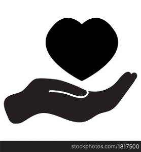 heart in hand icon on white background. heart and hand icon care save symbol. charity web sign. flat style.