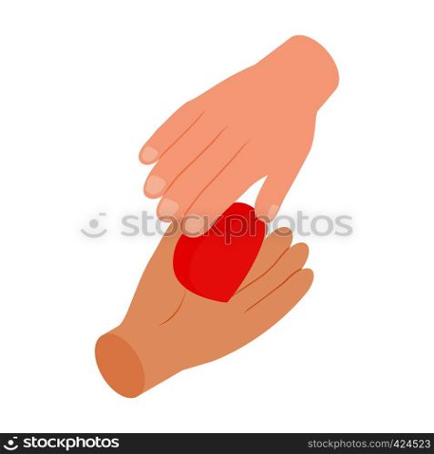 Heart in hands 3d isometric icon isolated on a white background. Heart in hands 3d isometric icon