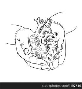 HEART IN HANDS Health Symbol Medicine Human Hand Draw Vector