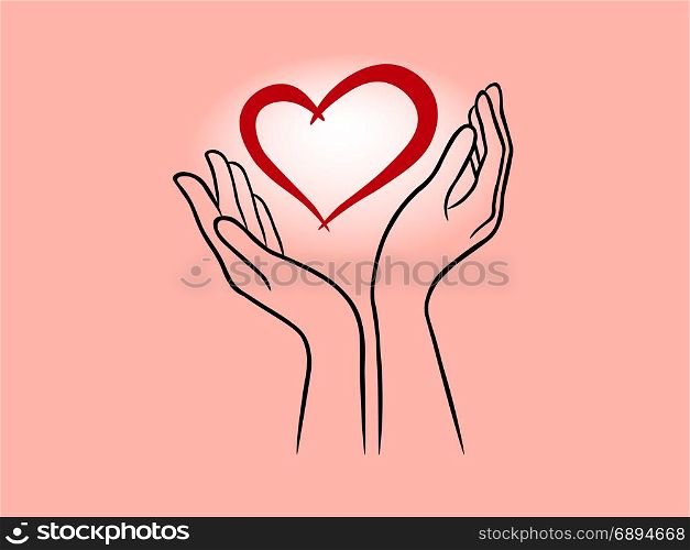 heart in hands, isolated on beige background.