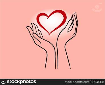 heart in hands, isolated on beige background.