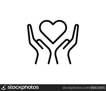 Heart in hands symbol line icon logo template Vector Image