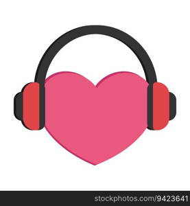 Heart in headphones. Love music flat icon. Vector illustration