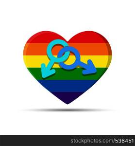 Heart in LGBT colors with gay symbol. Two symbols of masculinity on the background of the heart in LGBT colors