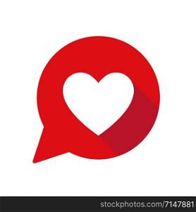 Heart in red speech bubble with shadow. Isolated vector illustration. Speech bubble vector icon. Heart shape. Valentine sign symbol. Notification like icon. EPS 10. Heart in red speech bubble with shadow. Isolated vector illustration. Speech bubble vector icon. Heart shape. Valentine sign symbol. Notification like icon.