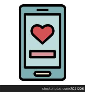 Heart in smartphone icon. Outline heart in smartphone vector icon color flat isolated. Heart in smartphone icon color outline vector