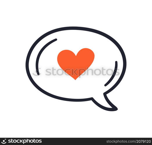 Heart in speech bubble. Like simbol. Declaration of love. Hand drawn message on Valentines Day. Vector illustration isolated on white background.. Heart in speech bubble. Like simbol. Declaration of love. Hand drawn message on Valentines Day. Vector illustration isolated on white background