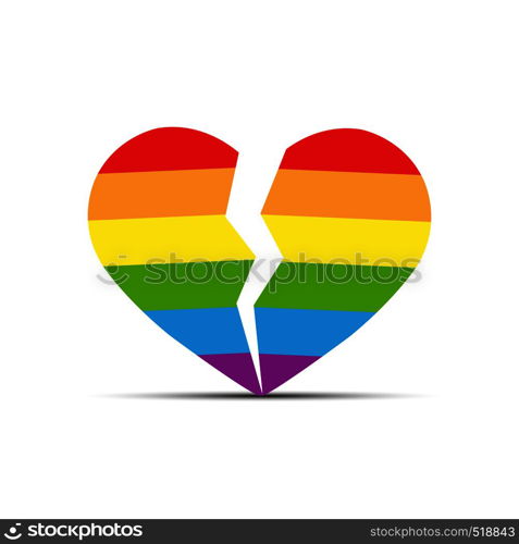 Heart in the colors of LGBT is split into two halves, flat design