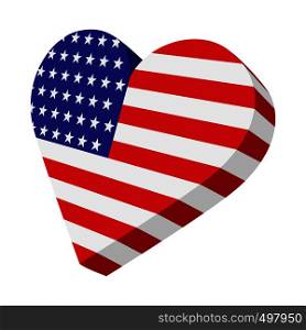 Heart in the USA flag colors cartoon icon on white background. Heart in the USA flag colors cartoon icon