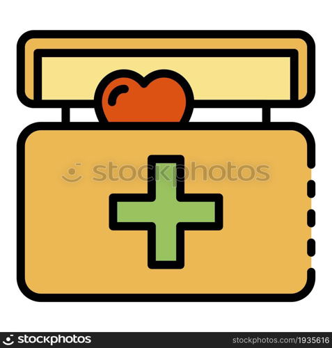 Heart in transplant box icon. Outline heart in transplant box vector icon color flat isolated. Heart in transplant box icon color outline vector