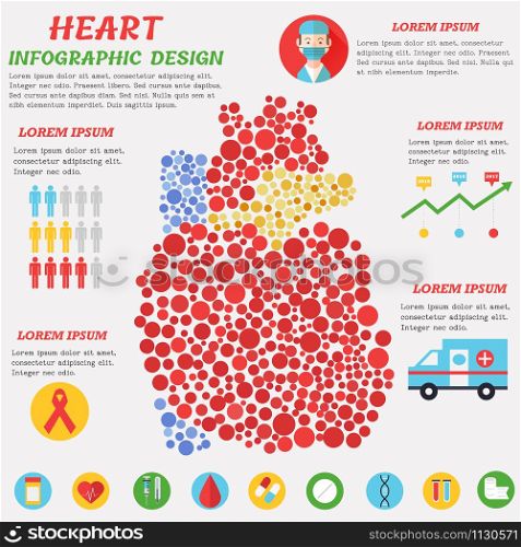 Heart infographic poster with heart, symbols, text and graphic. Heart infographic poster with symbols, text