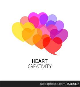 Heart into brain shape. Colorful icon design. Emotion over concept. Use brain and heart, illustration isolated on white background.