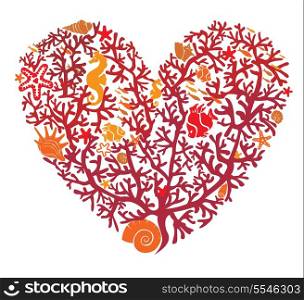 Heart is made of corals, isolated on white background