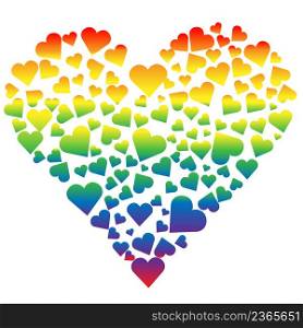 Heart lgbt. Vector hearts made of rainbow colors hearts. Isolated object flat illustration. Emblem homosexuality