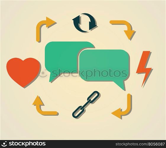 heart, lightning, chains, cycling and speech bubles symbol as people communication cycle abstract vector illustration