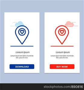 Heart, Location, Map, Pointer Blue and Red Download and Buy Now web Widget Card Template