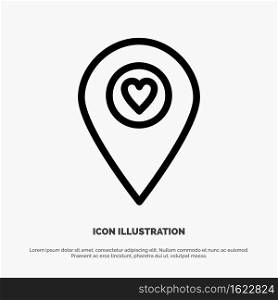 Heart, Location, Map, Pointer Line Icon Vector