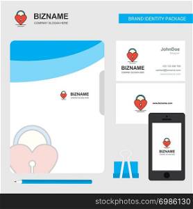 Heart lock Business Logo, File Cover Visiting Card and Mobile App Design. Vector Illustration