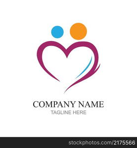 Heart logo and people design, Charity and support vector concept, love and happy life vector illustration.