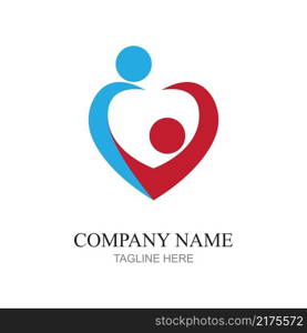 Heart logo and people design, Charity and support vector concept, love and happy life vector illustration.