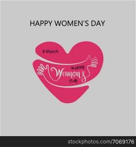Heart logo and Pink Happy International Women&rsquo;s Day Typographical Design Elements.Women&rsquo;s day symbol. Minimalistic design for international women&rsquo;s day concept.Vector illustration