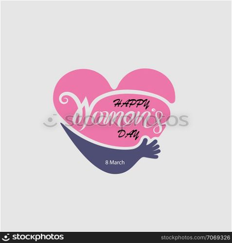 Heart logo and Pink Happy International Women&rsquo;s Day Typographical Design Elements.Women&rsquo;s day symbol. Minimalistic design for international women&rsquo;s day concept.Vector illustration