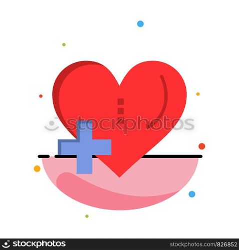 Heart, Love, Add, Plus Abstract Flat Color Icon Template