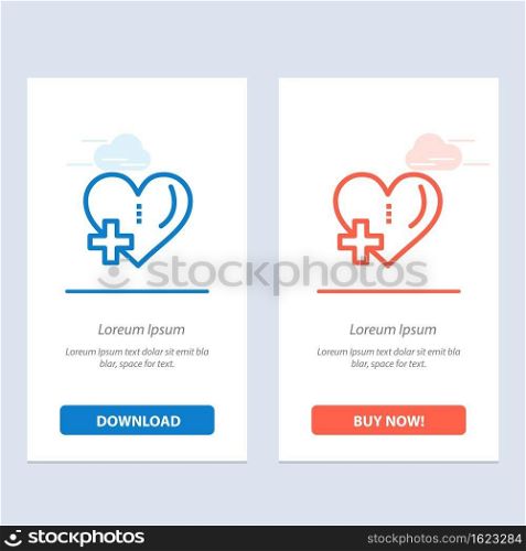 Heart, Love, Add, Plus  Blue and Red Download and Buy Now web Widget Card Template