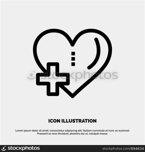 Heart, Love, Add, Plus Vector Line Icon