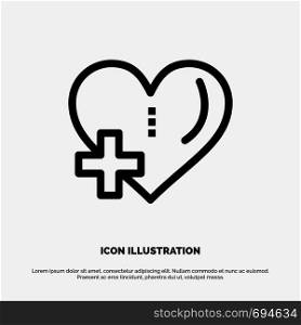 Heart, Love, Add, Plus Vector Line Icon