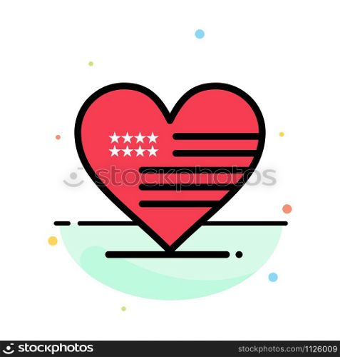 Heart, Love, American, Flag Abstract Flat Color Icon Template