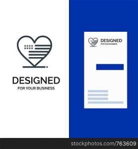Heart, Love, American, Flag Grey Logo Design and Business Card Template
