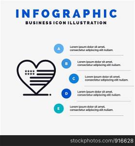 Heart, Love, American, Flag Line icon with 5 steps presentation infographics Background