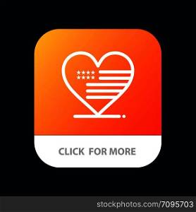 Heart, Love, American, Flag Mobile App Button. Android and IOS Line Version