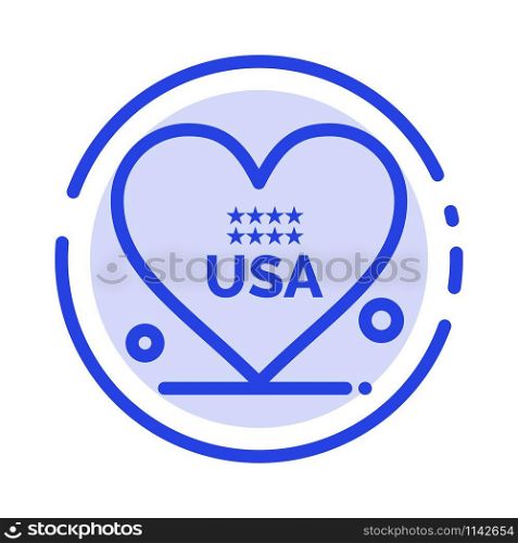 Heart, Love, American, Usa Blue Dotted Line Line Icon