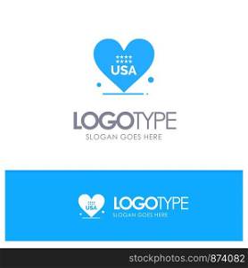 Heart, Love, American, Usa Blue Solid Logo with place for tagline