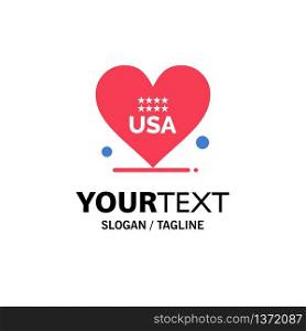 Heart, Love, American, Usa Business Logo Template. Flat Color