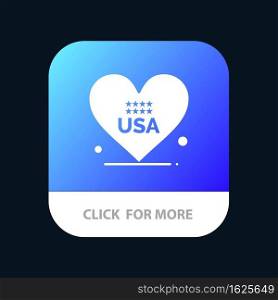 Heart, Love, American, Usa Mobile App Button. Android and IOS Glyph Version