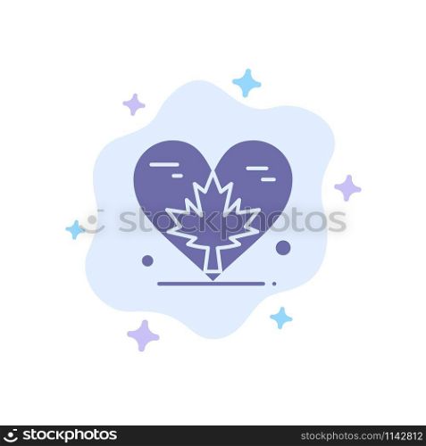 Heart, Love, Autumn, Canada, Leaf Blue Icon on Abstract Cloud Background