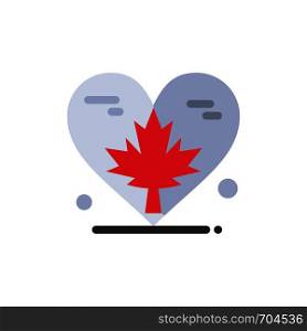 Heart, Love, Autumn, Canada, Leaf Flat Color Icon. Vector icon banner Template