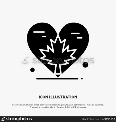 Heart, Love, Autumn, Canada, Leaf solid Glyph Icon vector