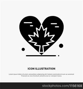 Heart, Love, Autumn, Canada, Leaf solid Glyph Icon vector