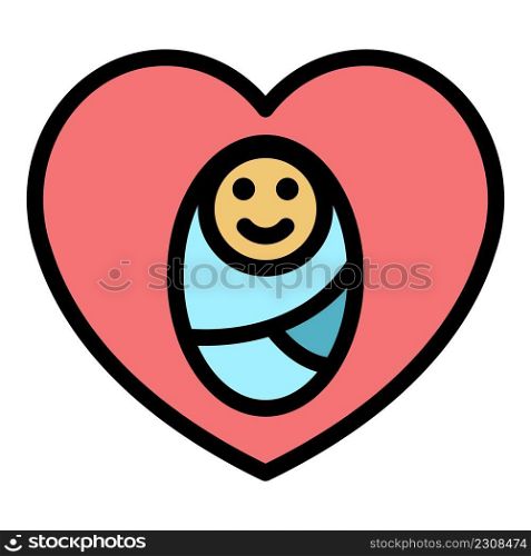 Heart love baby icon. Outline heart love baby vector icon color flat isolated. Heart love baby icon color outline vector