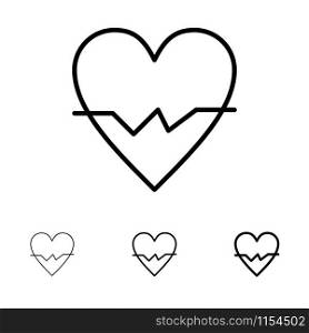 Heart, Love, Beat, Skin Bold and thin black line icon set