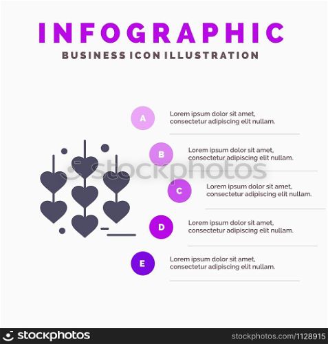 Heart, Love, Chain Solid Icon Infographics 5 Steps Presentation Background