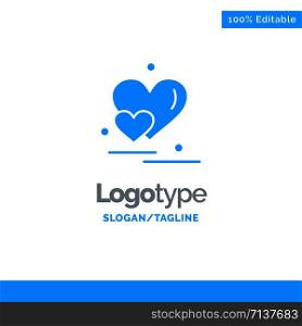 Heart, Love, Couple, Valentine Greetings Blue Solid Logo Template. Place for Tagline