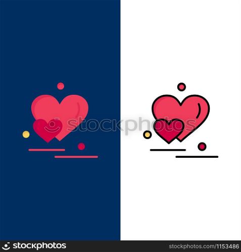Heart, Love, Couple, Valentine Greetings Icons. Flat and Line Filled Icon Set Vector Blue Background