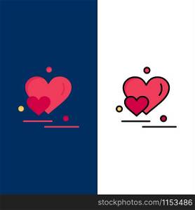Heart, Love, Couple, Valentine Greetings Icons. Flat and Line Filled Icon Set Vector Blue Background