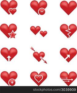 Heart love emoji, emoticons vector set. Heart love emoji, emoticons vector set. Broken heart, arrow and star illustration