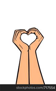 heart love hands gesture. Comic cartoon pop art vector retro vintage drawing. heart love hands gesture